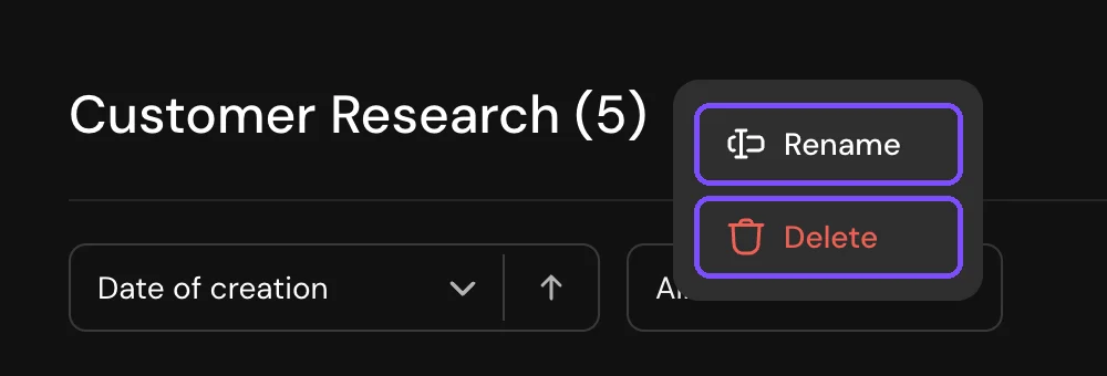 Workspace menu at the top of the page with Rename and Delete