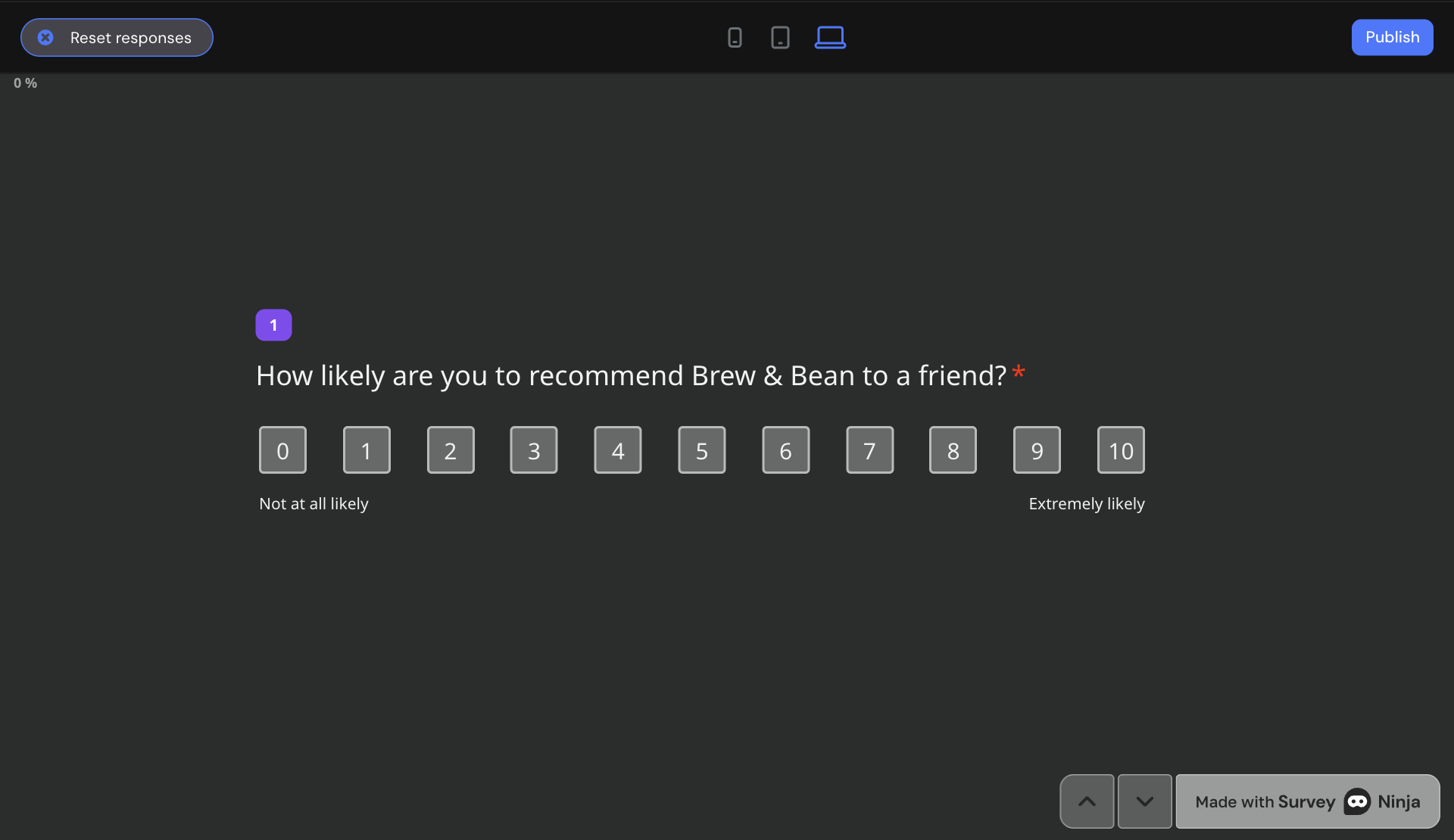 Preview: after the score 3 the survey shows the question for detractors