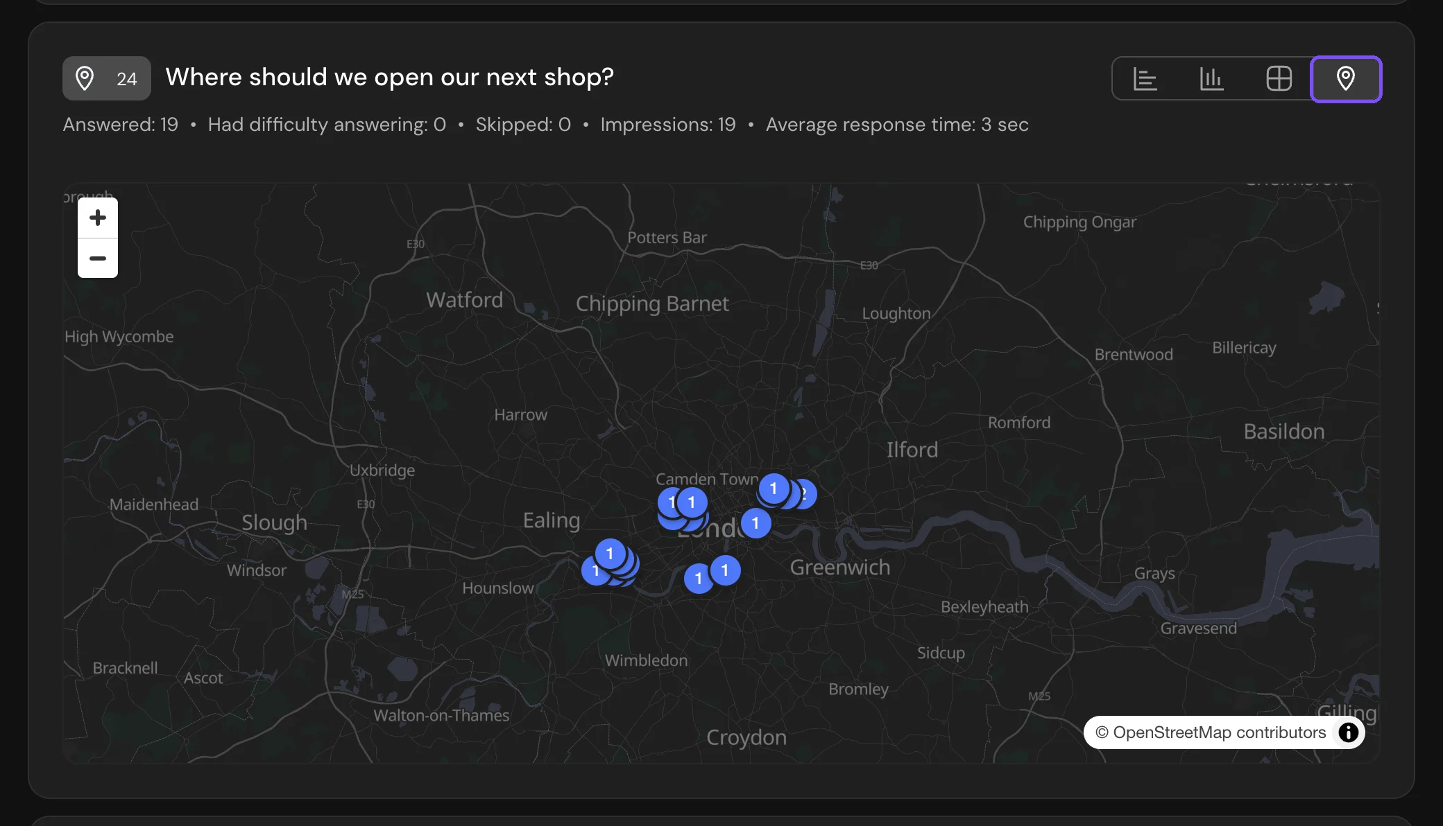 Map question card in the report with the Map view