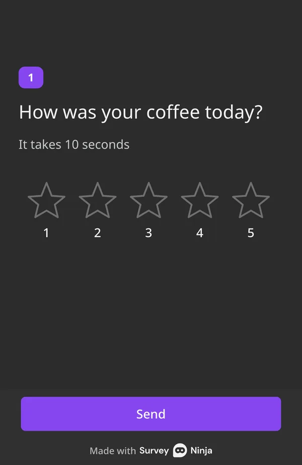 The survey on a phone with the question "How was your coffee today?"
