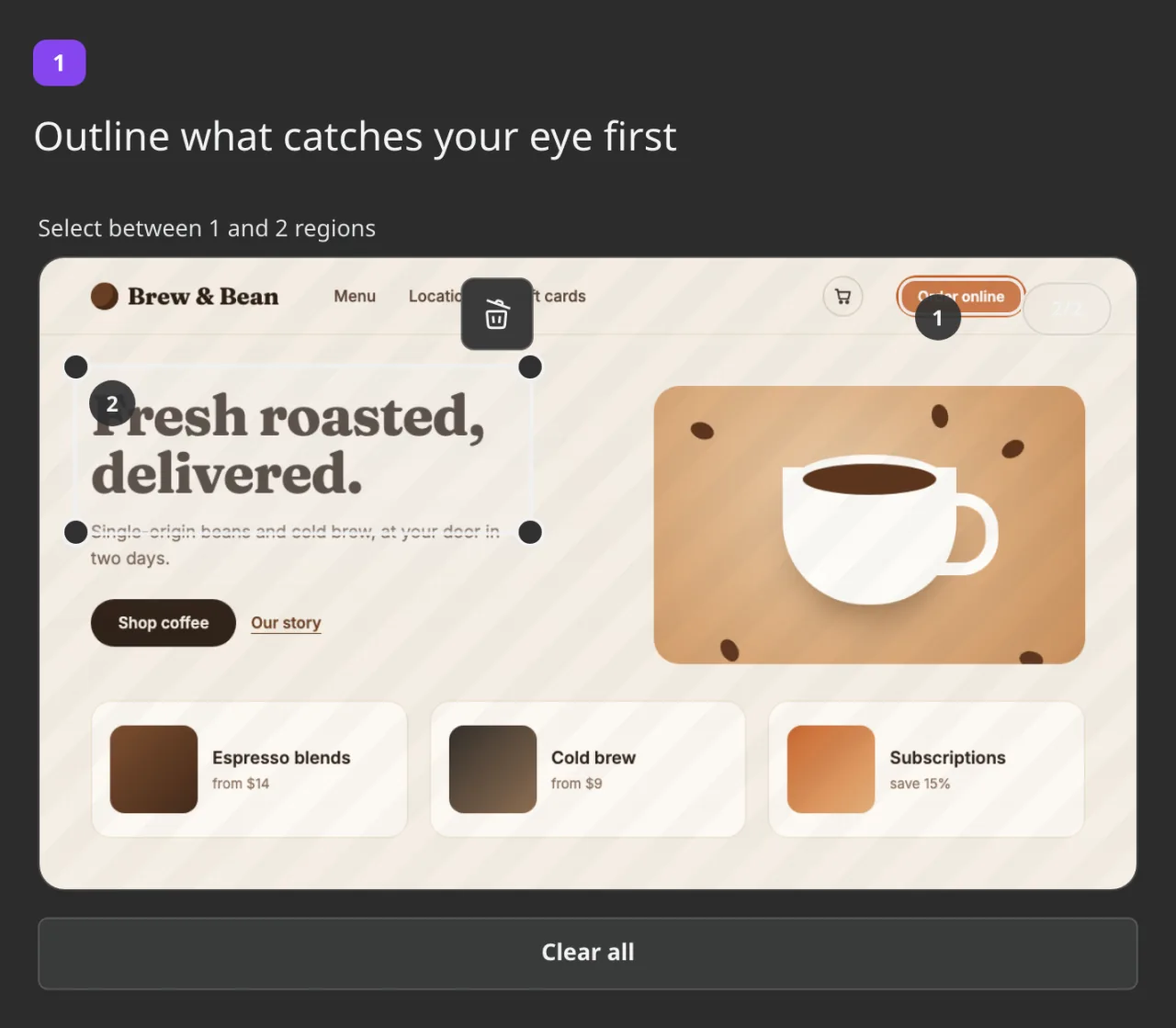 Hotspot Selection in a survey: two outlined areas on a coffee shop page