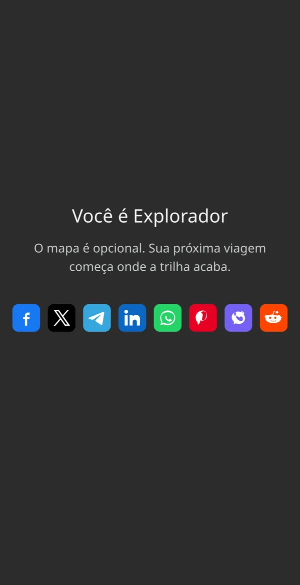 O resultado de um teste de personalidade no celular: Você é Explorador, com botões de compartilhar