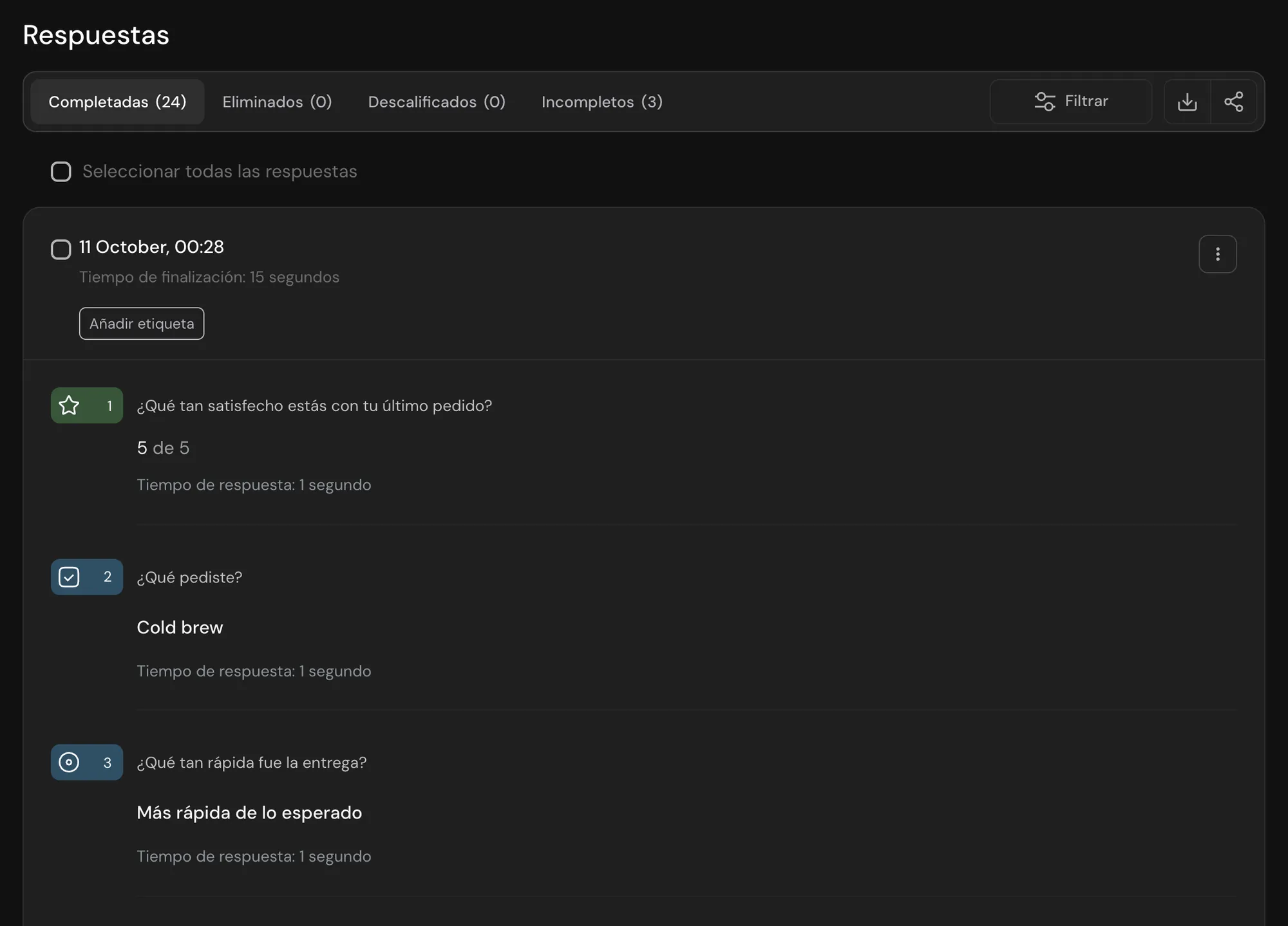 Una respuesta con todas sus respuestas