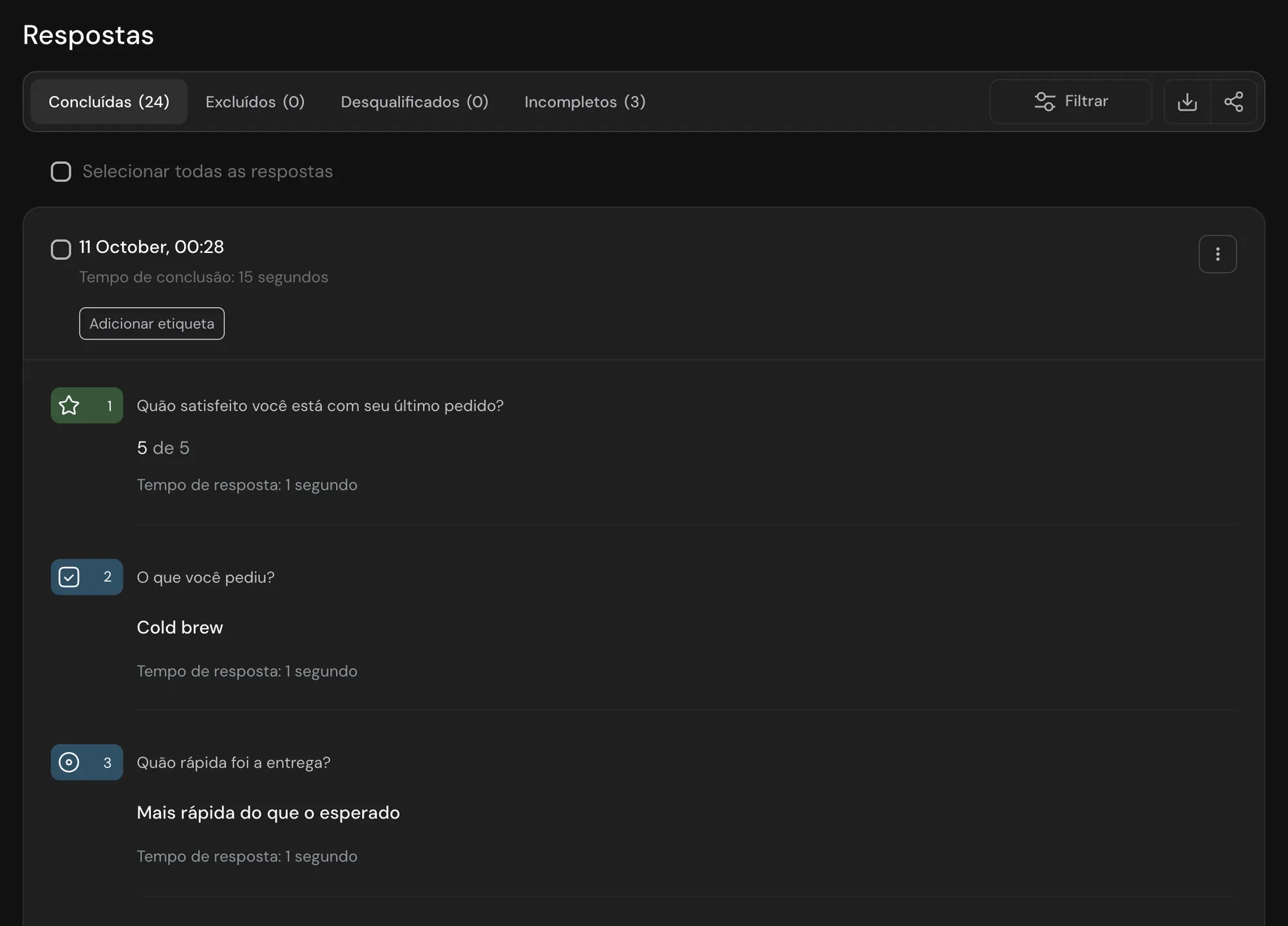Uma resposta com todas as respostas