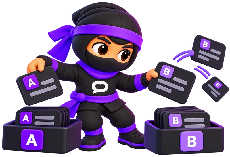 The ninja sorts response cards marked A and B into two boxes