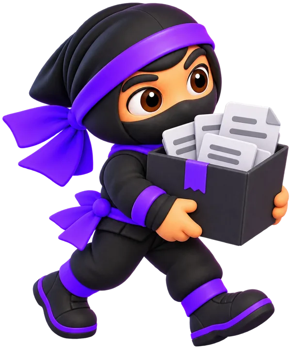 The ninja carrying a box of documents