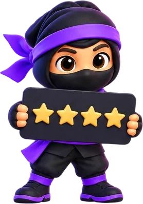 The ninja holds a five-star rating card