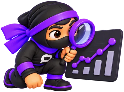 The ninja looking at a chart through a magnifying glass