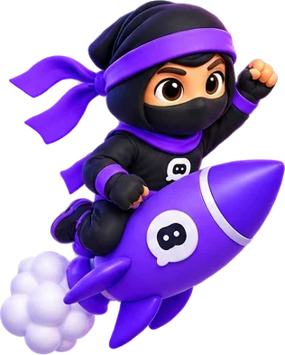 The ninja rides a rocket
