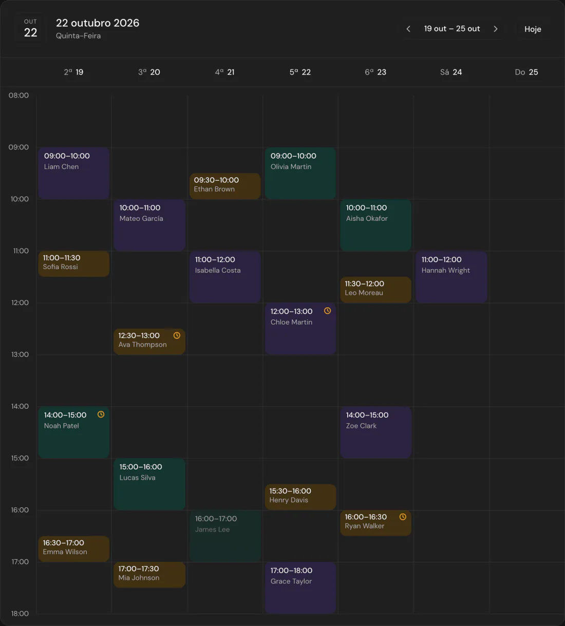 O registro de agendamentos: uma semana de agendamentos em três agendas