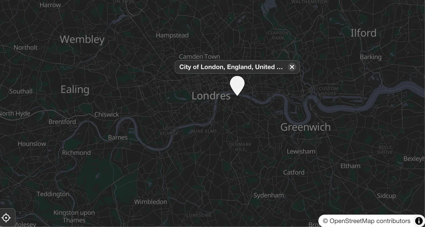 Pontos marcados em um mapa de Londres